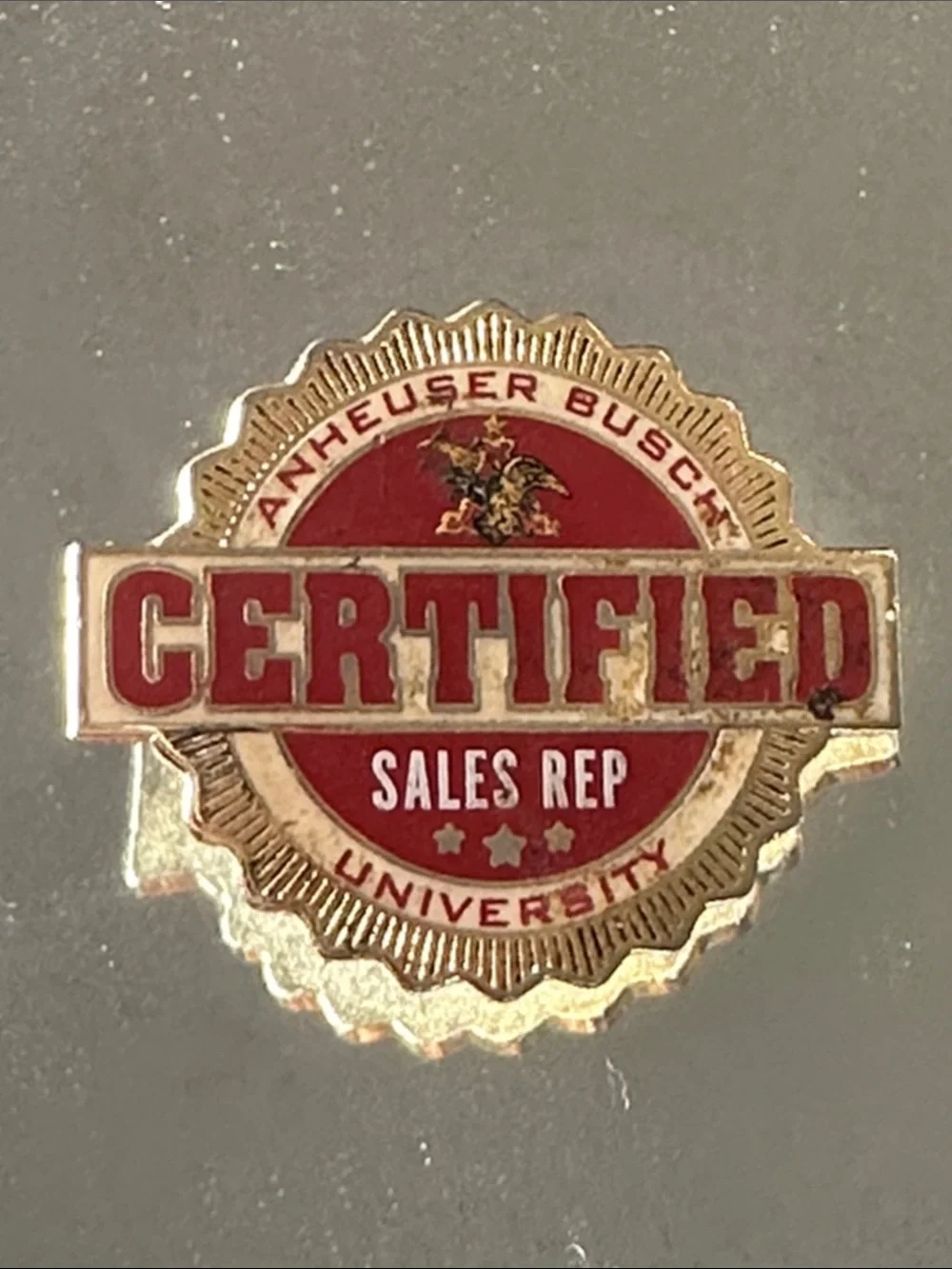 Vintage Anheuser Busch Certified Sales Rep Pin - Red & Gold